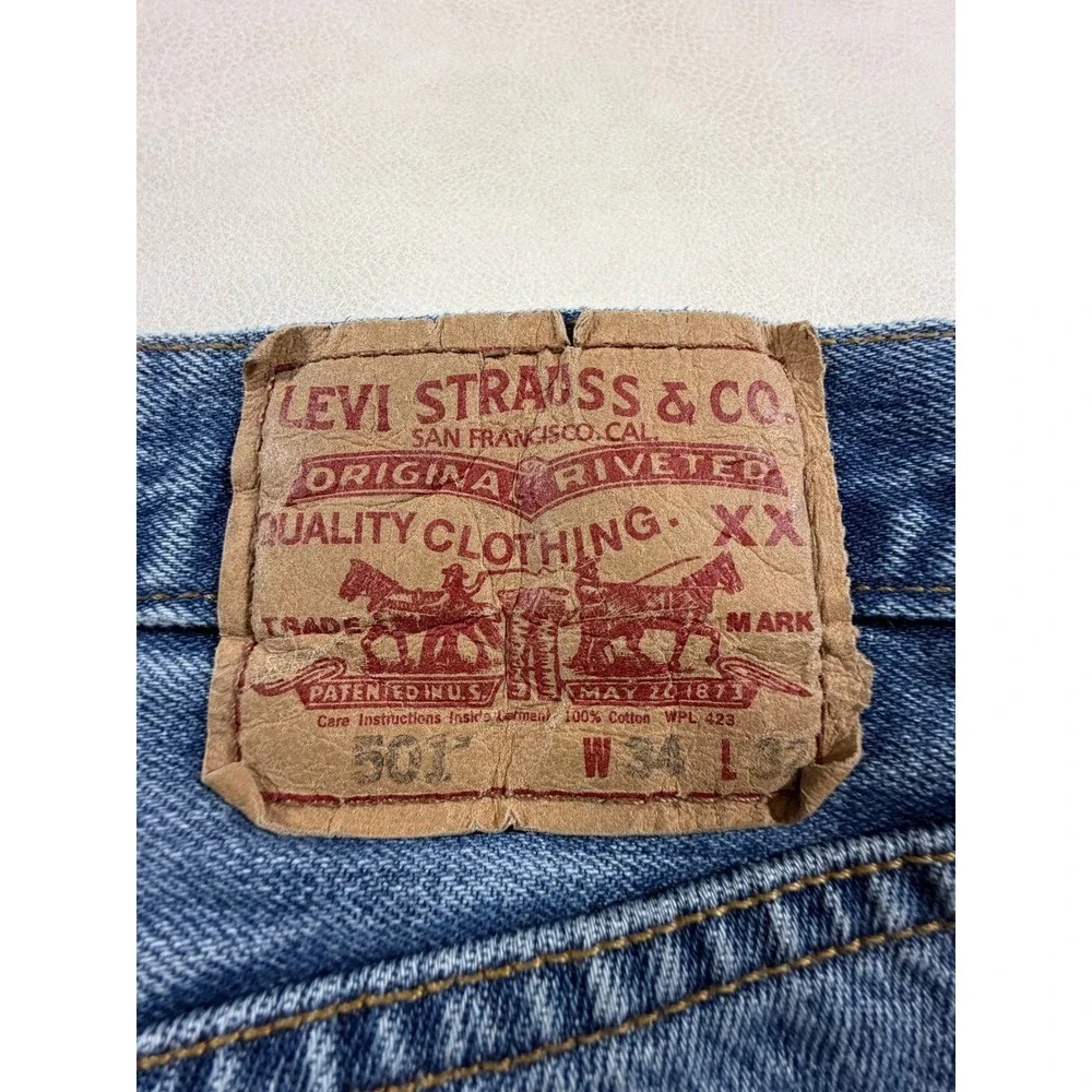 Levis 501 Original Straight Leg Jeans Medium Wash Blue Cotton W34 L32 Mens